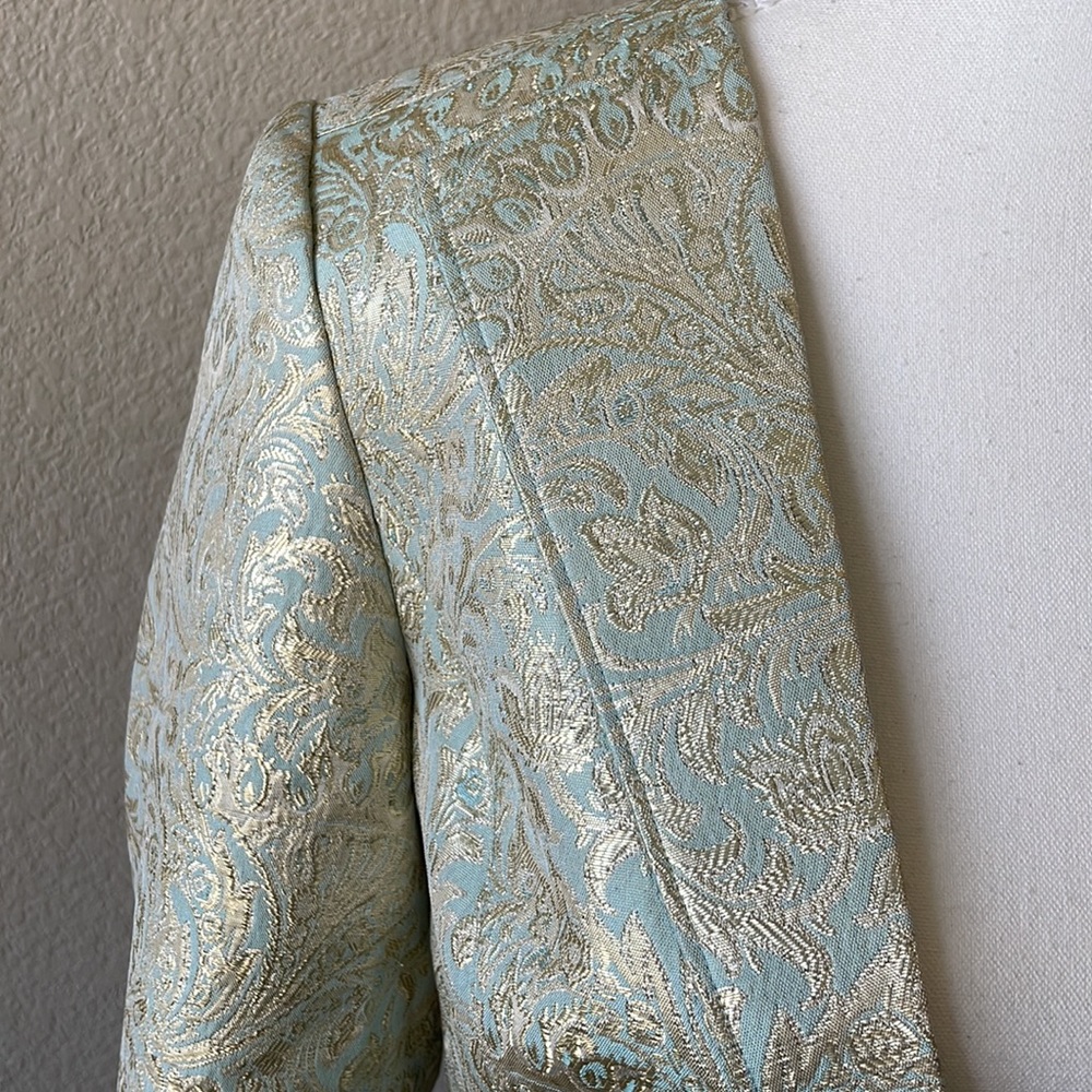 Tory Burch Gold/Mint Metallic Blazer Size 6 - Picture 4 of 13